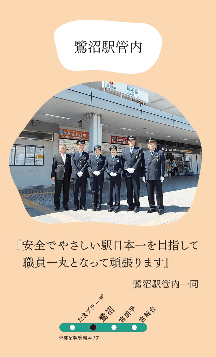 鷺沼駅管内『安全でやさしい駅日本一を目指して職員一丸となって頑張ります』鷺沼駅管内一同