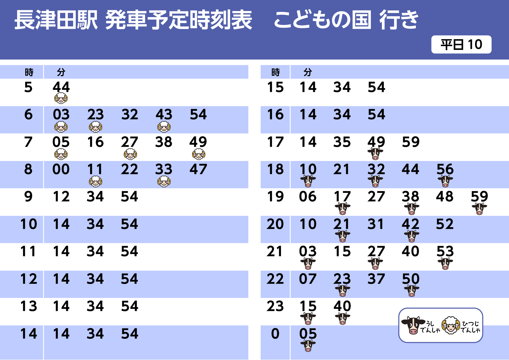 運行時刻表（うしでんしゃ・ひつじでんしゃ）｜東急・東急電鉄公式サイト