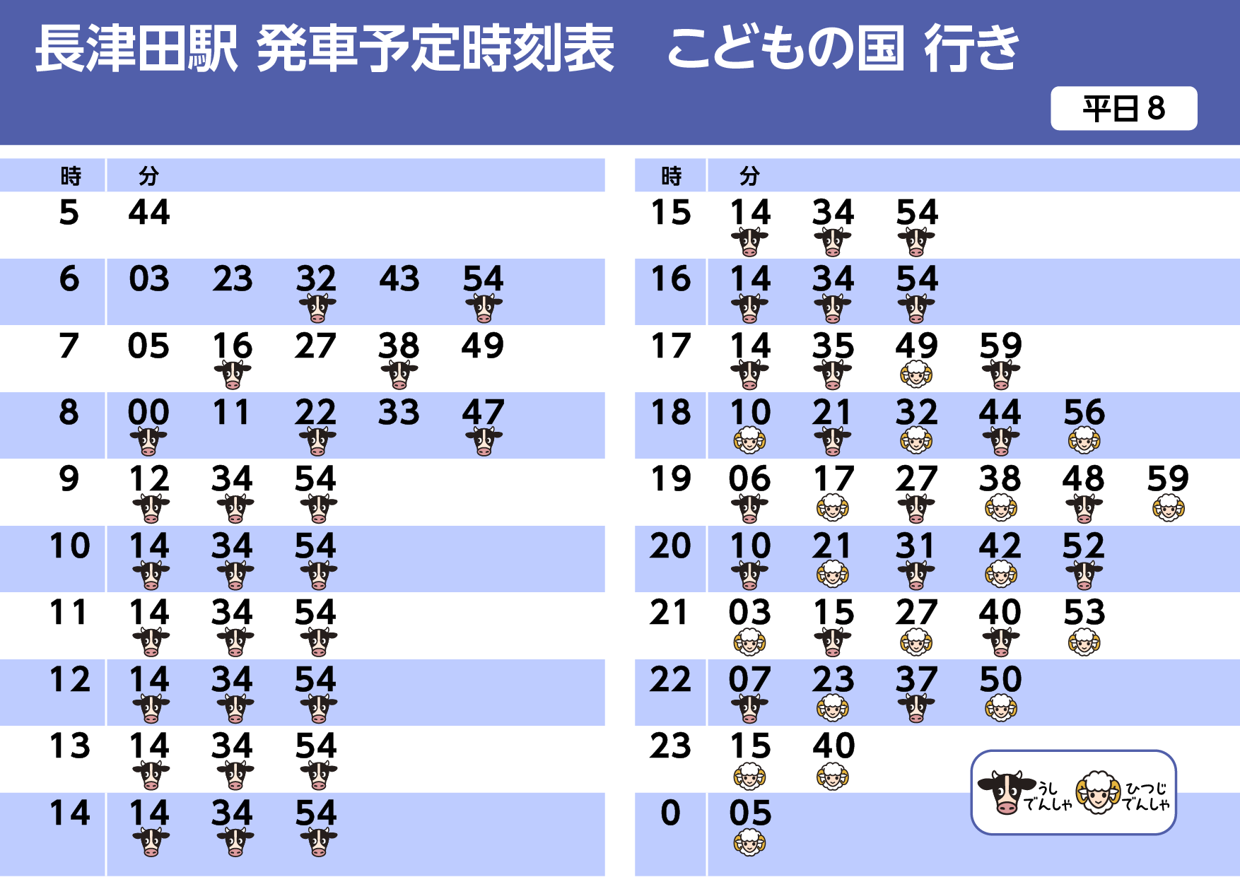 運行時刻表（うしでんしゃ・ひつじでんしゃ）｜東急・東急電鉄公式サイト