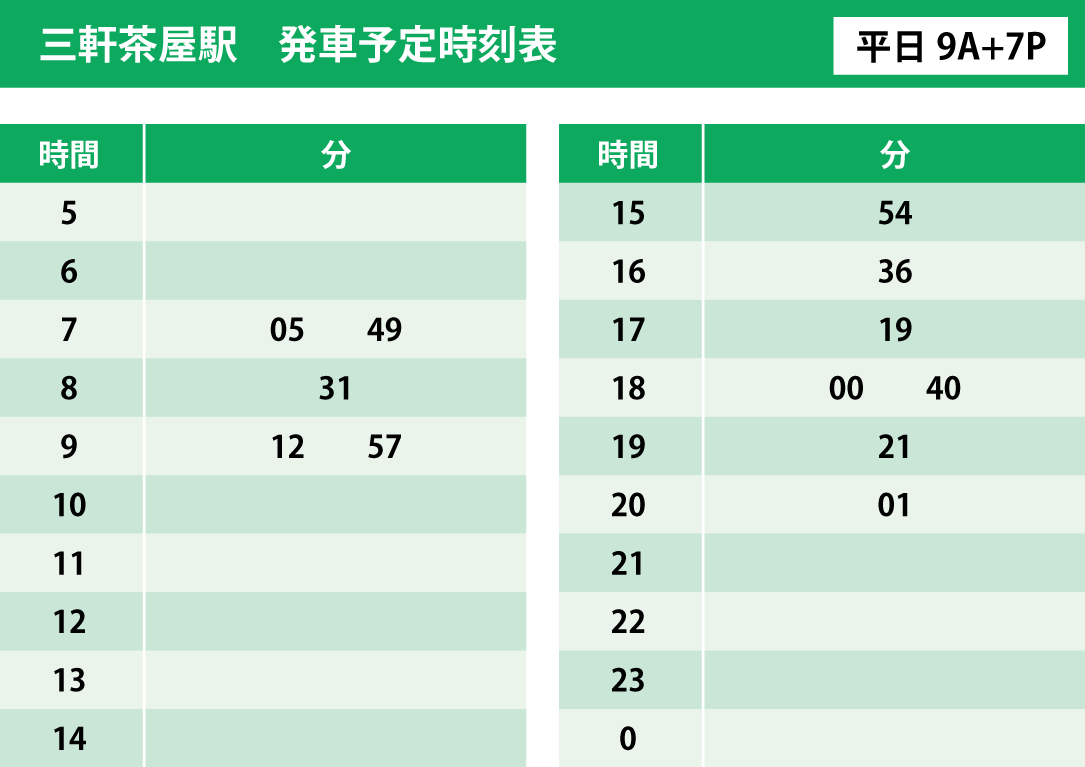 平日午前9運行・午後7運行
