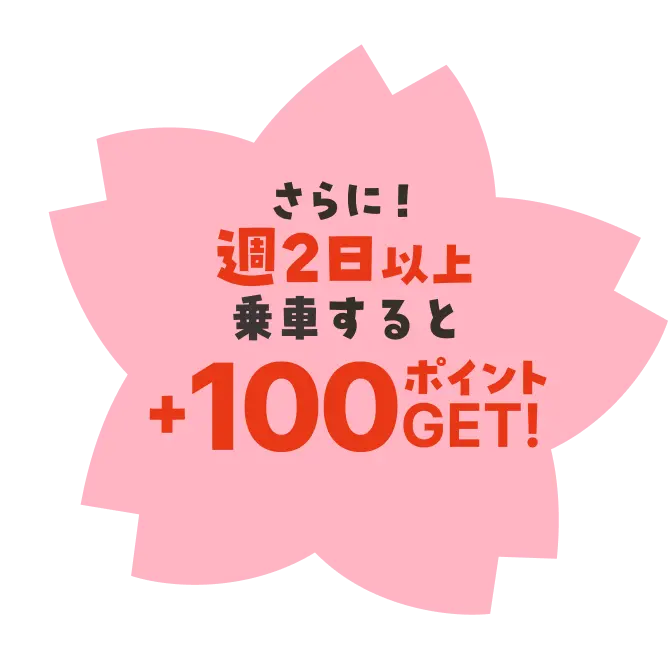 さらに！週2日以上乗車すると+100ポイントGET！