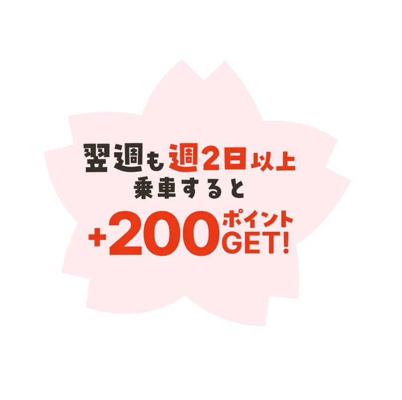 翌週も週2日以上乗車すると+200ポイントGET！